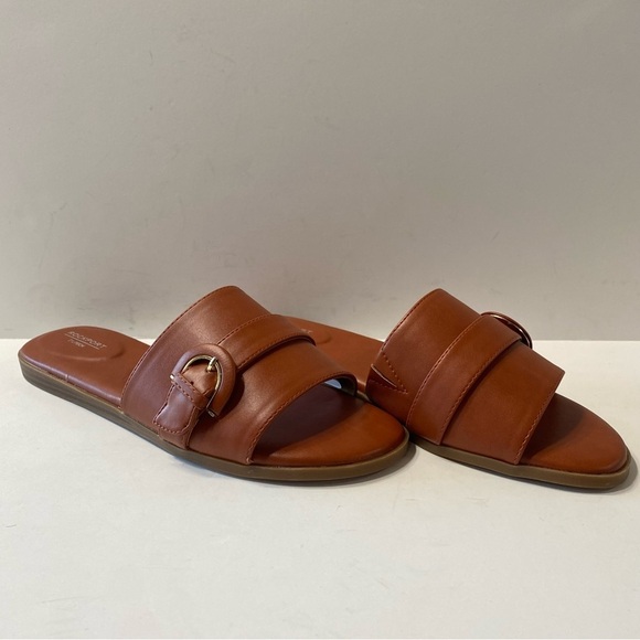 Rockport "NEW" Rust Brown Yara Buckle Open Toe Slide Sandals Size 9 - Picture 2 of 8
